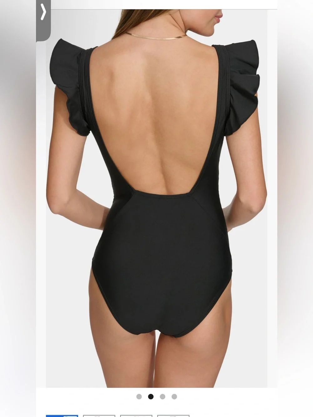 DKNY Black plunge Ruffle-Shoulder Scoop-Back One-Piece Swimsuit NWT - Picture 6 of 10